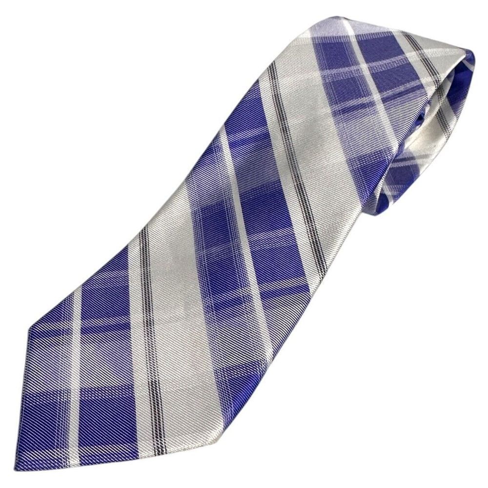 Calvin Klein Men Blue White Plaid Silk Blend Necktie Formal Business